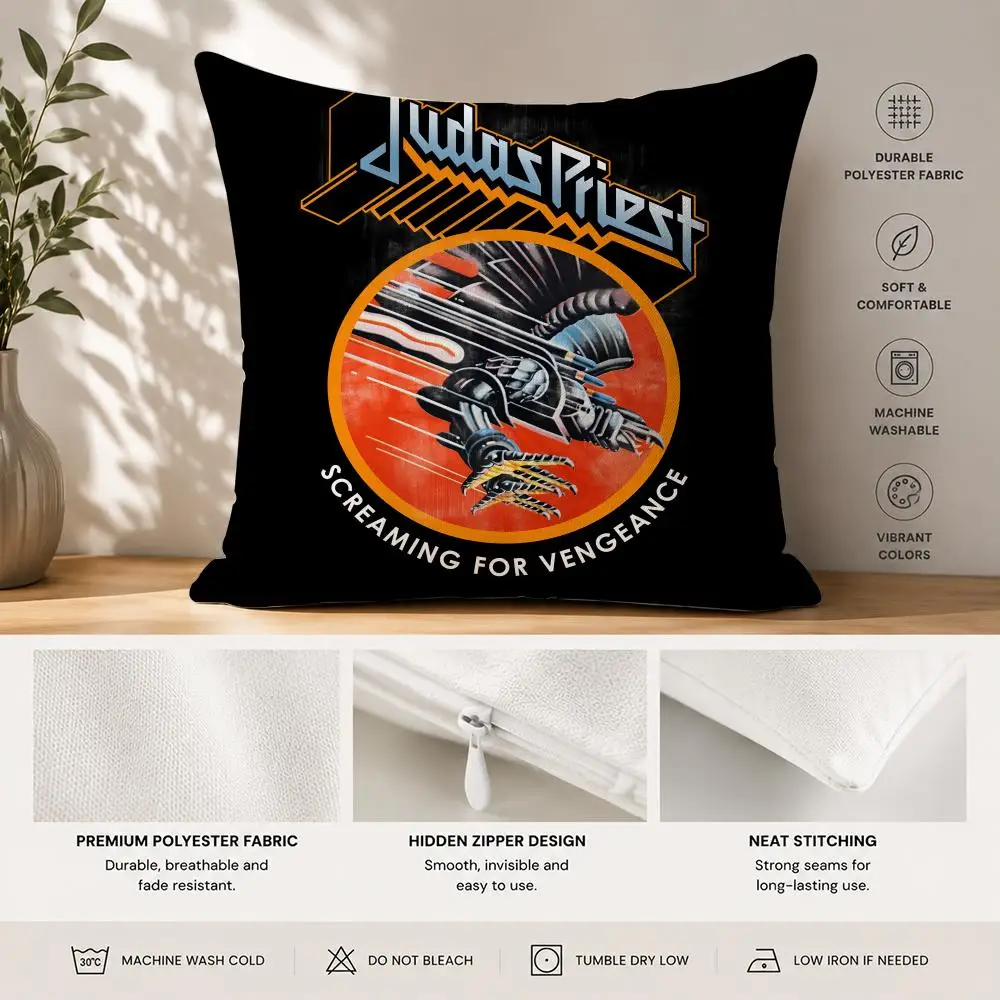 Rock Band J-Judas P-Priest Cushion Cover 40x40cm Square Decorative Sofa Cushion Cover Bedroom Living Room Home Decor Gift