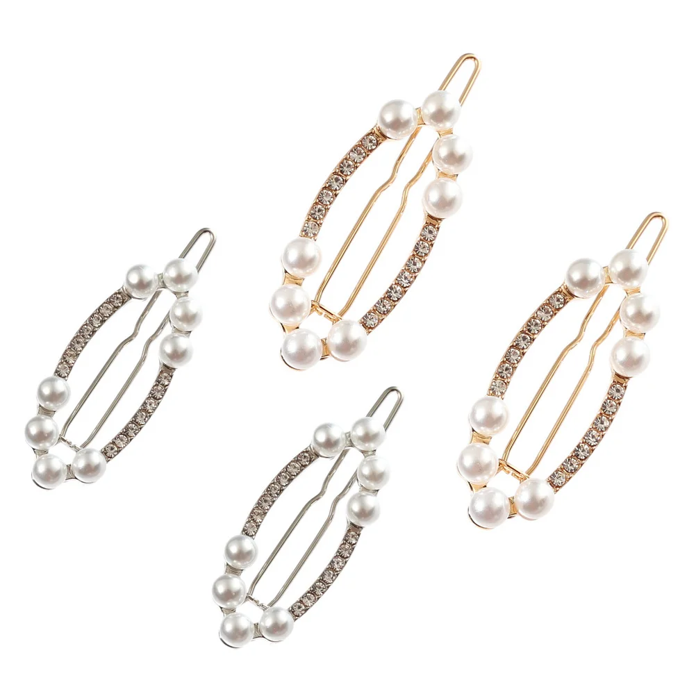 

4Pcs Pearls Rhinestones Hair Clip Crystal Barrette Hairpin Fashion Hair Accessories for Special Occasions Daily School Work