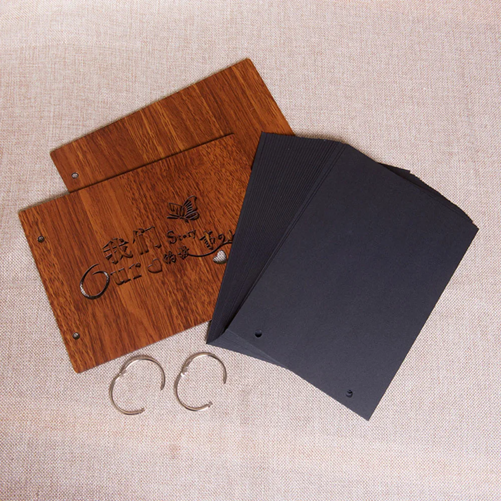 Photo Album Black Pages 8 Inch Wood Scrapbook DIY for Valentines Baby Lovers Anniversary Day Birthday Christmas Gift