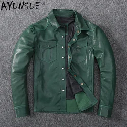 AYUNSUE Men's Sheepskin Coat 100% Genuine Leather Jacket Men Spring Autumn Korean Plus Size Chaqueta Cuero Hombre 2027 KJ5106