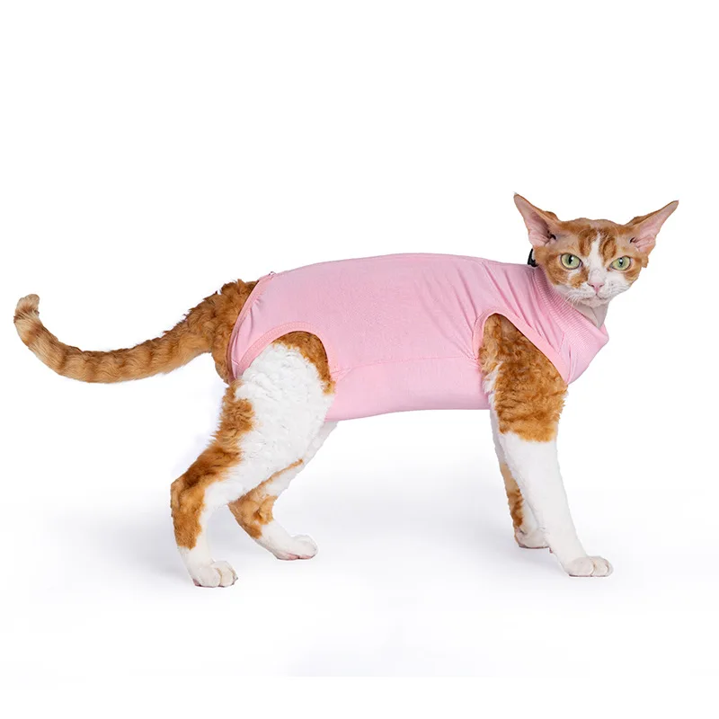 Breathable Cat Recovery Suit with Zipper, Easy on/Off Kitten Post-Spay Shirt, Pet Clothes for Hairless Cats