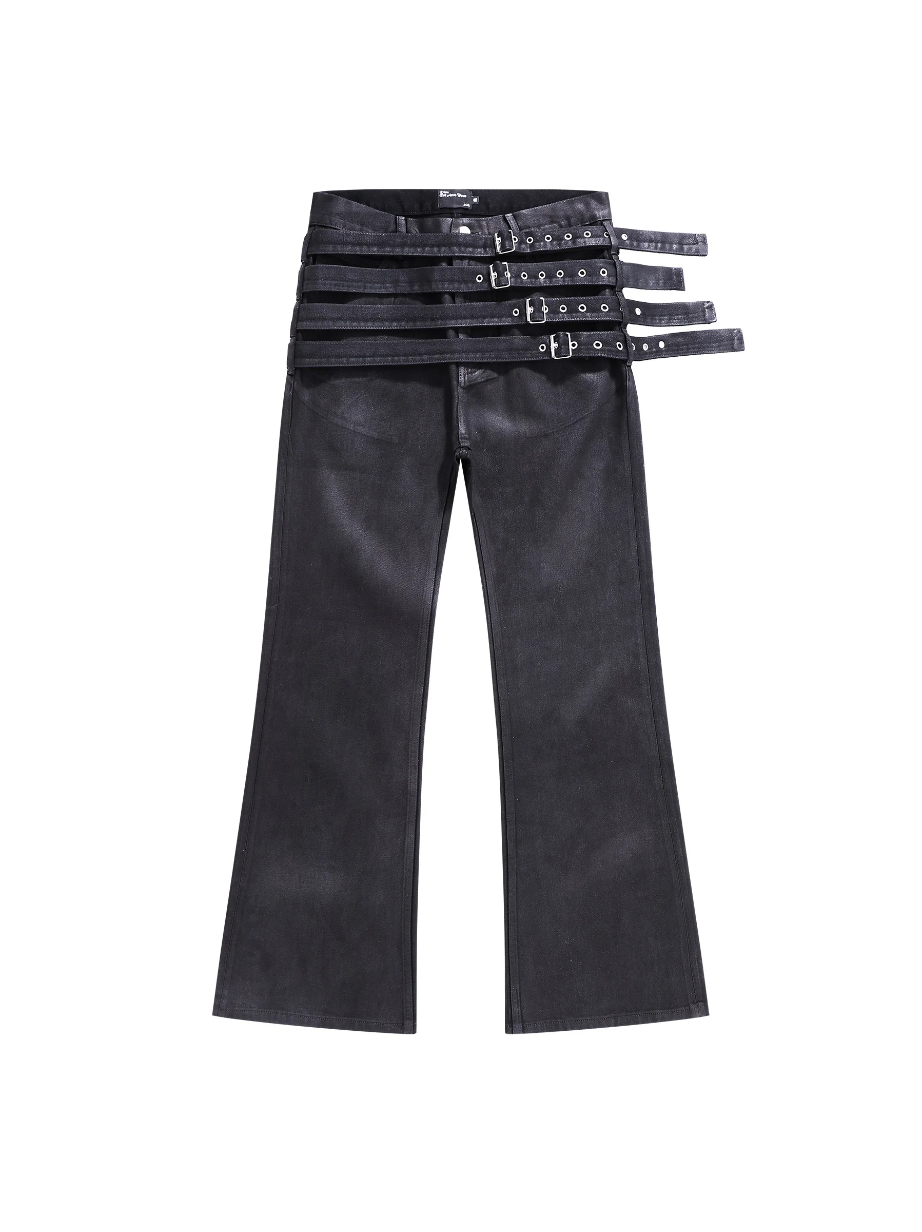

High Waist Trousers with Belt Micro Flare Wax Brushing Jeans Men's Women's Neutral Cotton Denim Spring Season Premium Style