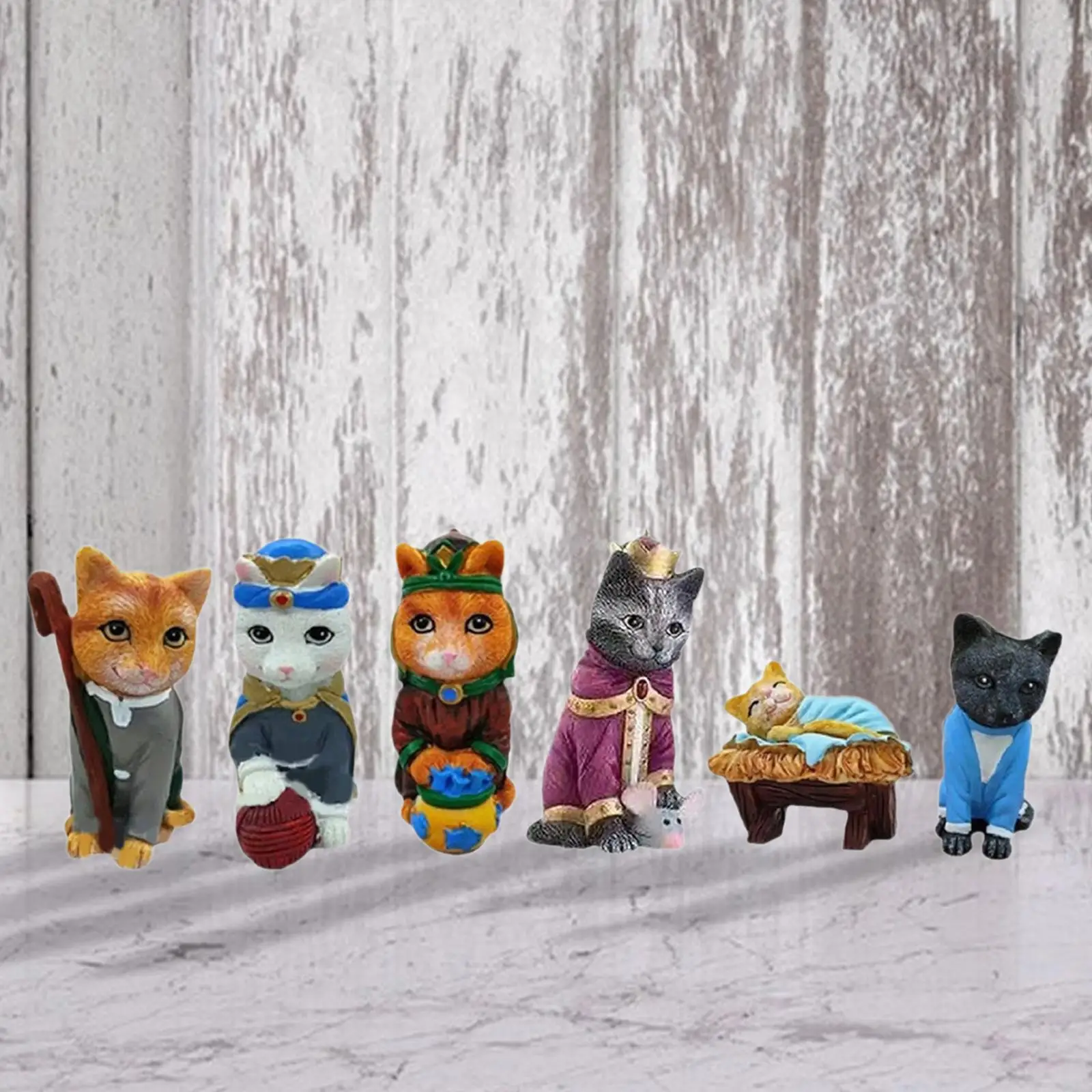 6 Pieces Cat Figurines Resin Craft Tabletop Desktop Ornament Animal Sculptures for Lounging Room Shelf Fireplace Cabinet Bedroom