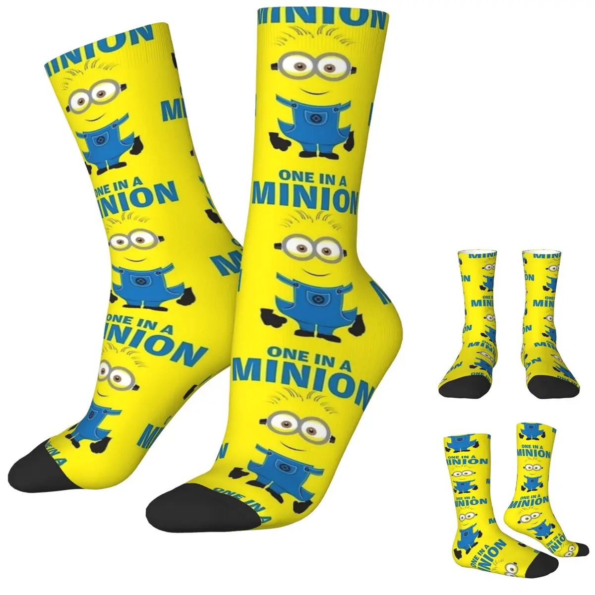 Adults Men Socks Cute Minions Cartoon Yellow Big Eyes Stockings Winter Casual High Quality Socks Custom Running Anti Sweat Socks