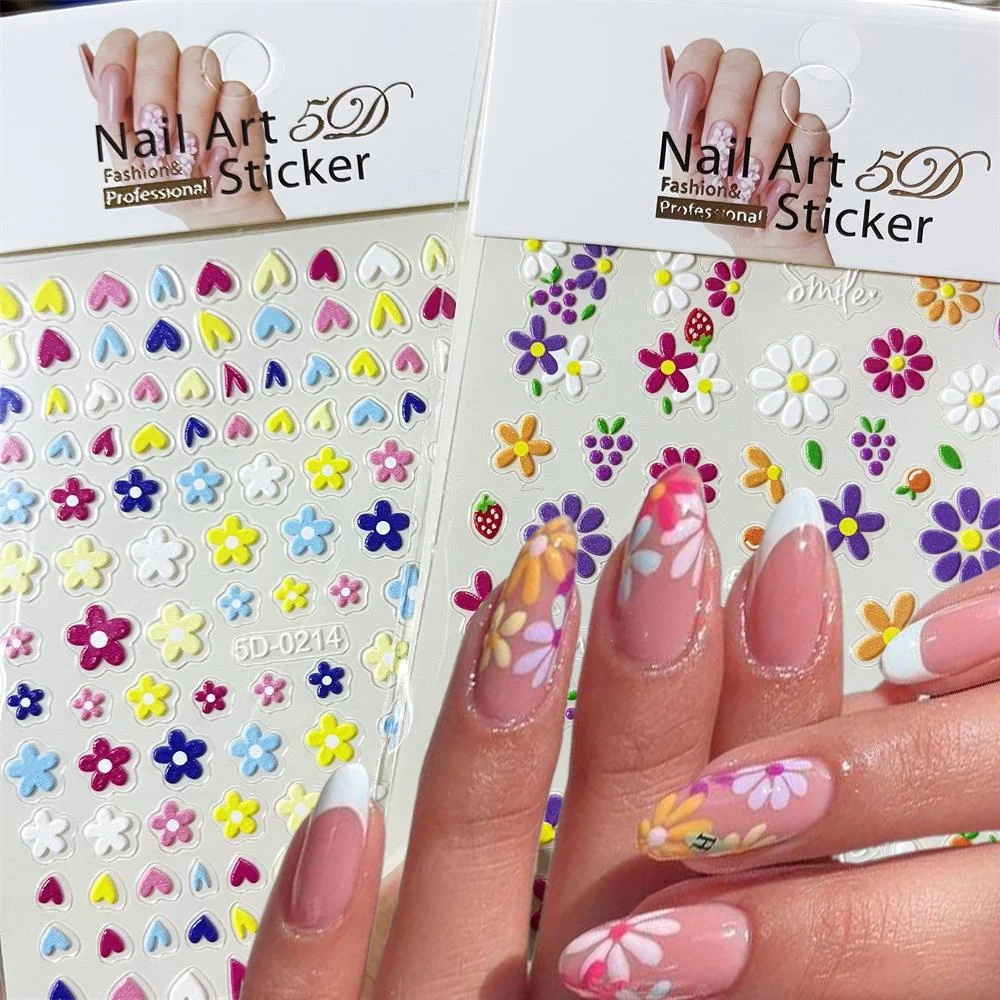1PC 다채로운 데이지 아트 스티커 꽃무늬 네일 데칼 (빨간색, 노란색, 보라색) DIY 매니큐어, 야생화, 물방울 무늬 네일 장식 공예용
