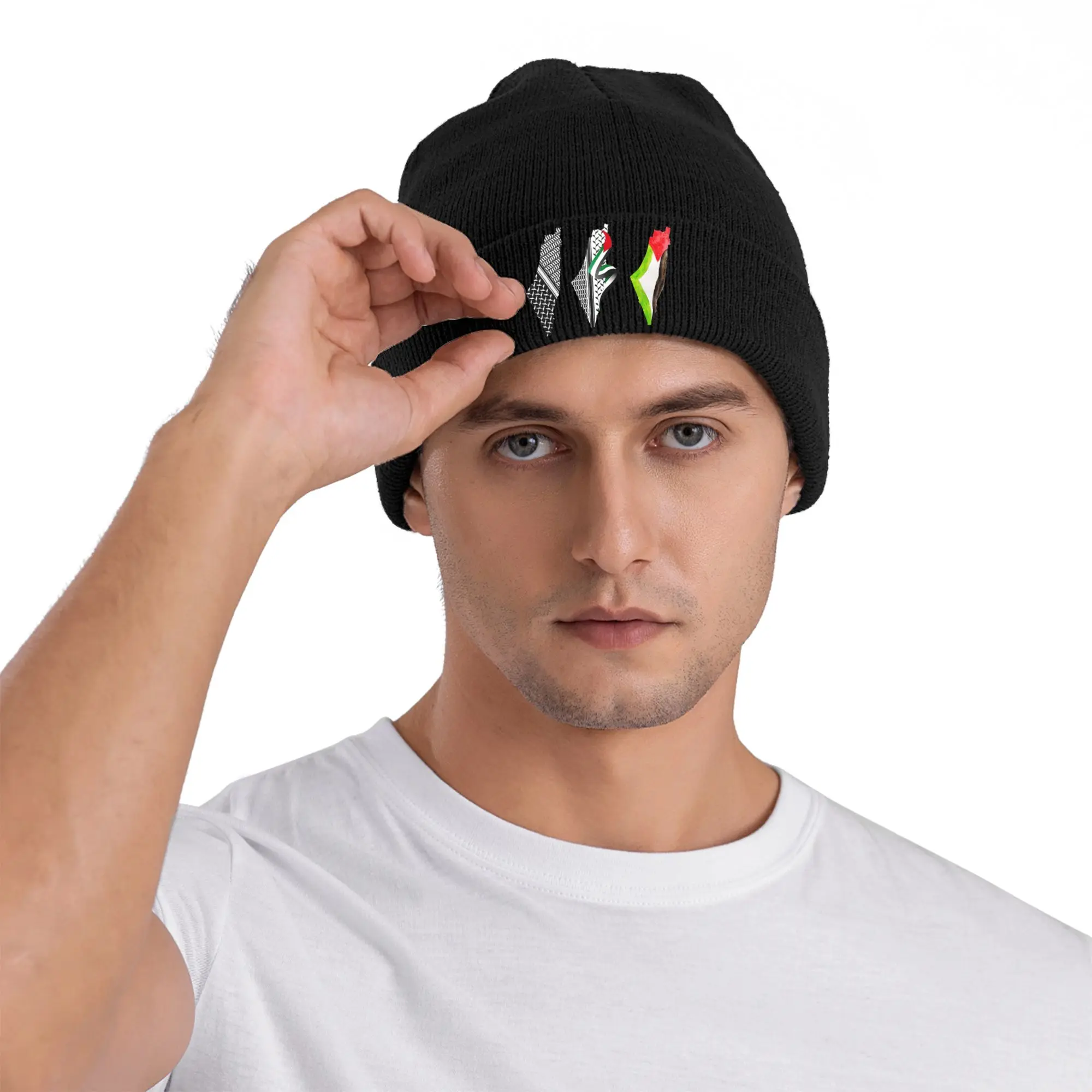 Map of Palestine And The Palestinians Knit Hat Vintage Caps Men Women Unisex Kpop Beanie Hats Spring Graphic Elastic Bonnet Hats