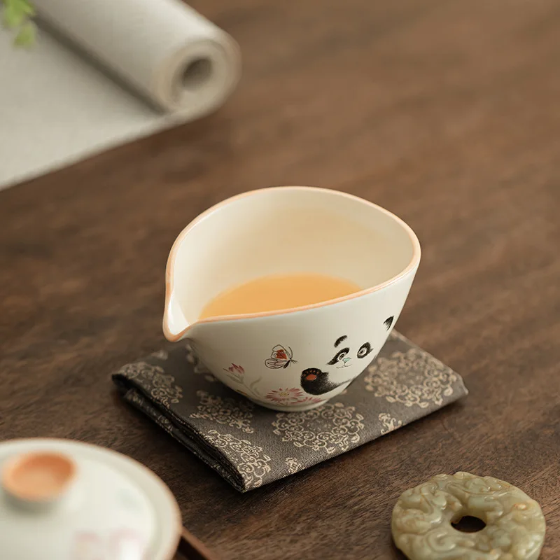 Beige Ding Ware Panda Playing with Flat Boat Fair Mug Porcelain Set Accessories Serving Pot Cup Gong Dao Bei