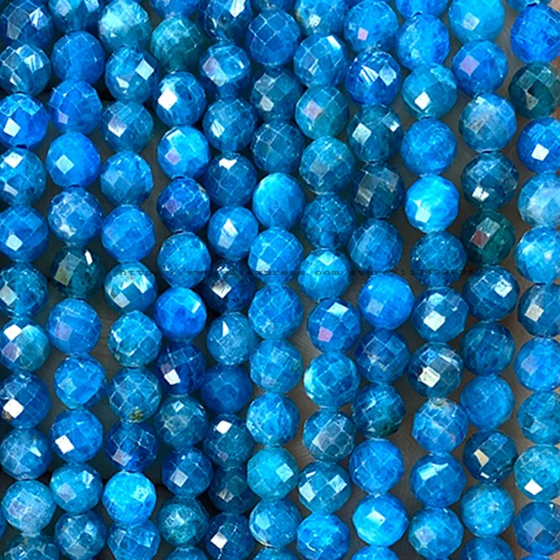 Natural Stone Faceted Round AA Blue Apatite Loose Spacer Beads for Jewelry Making Diy Earrings Bracelets Charms Accessories