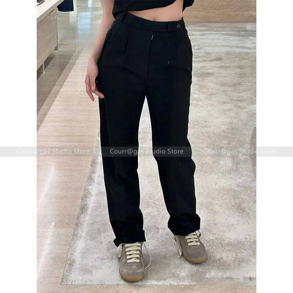 

Women's 24 Early Autumn New Side Waist Tab Design Cropped Mid-High Waist Tapered Casual Trousers