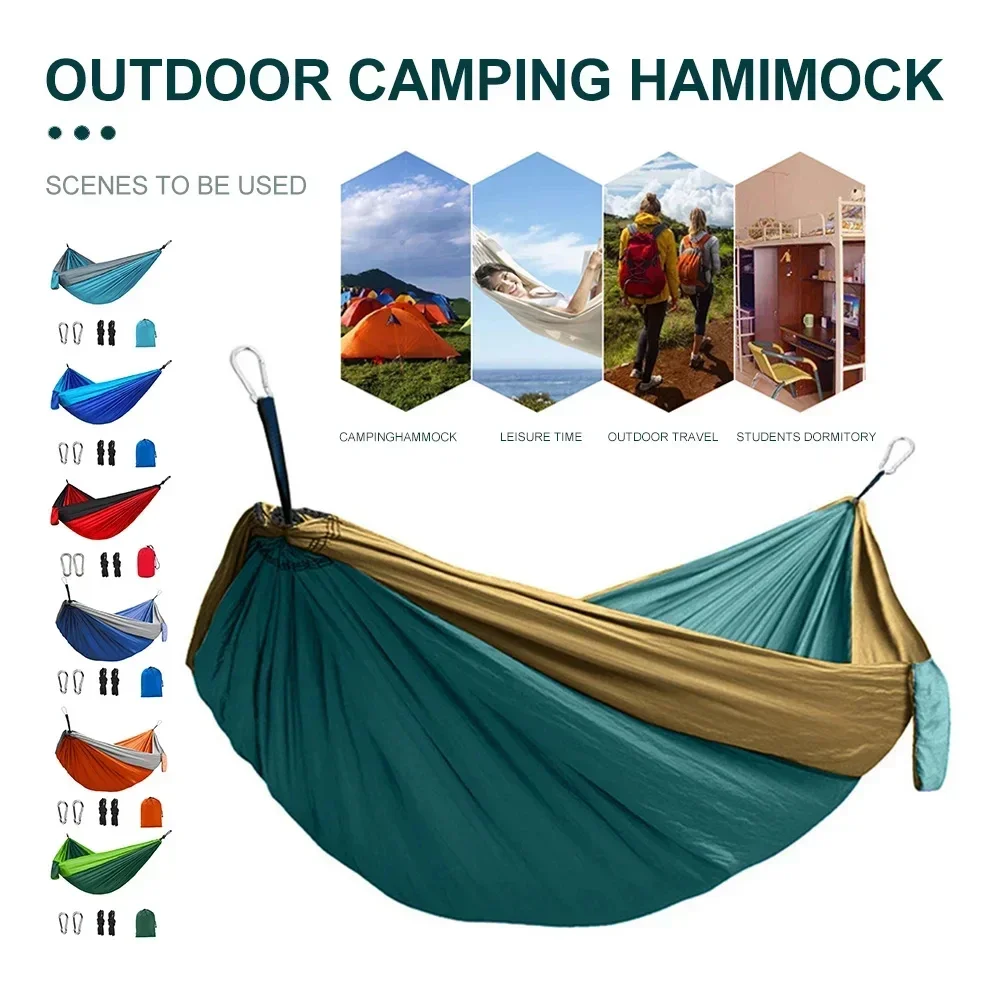 

New Single Person Portable Outdoor Camping Hammock With Nylon Color Matching Hammock High Strength Parachute Fabric Hanging Bed