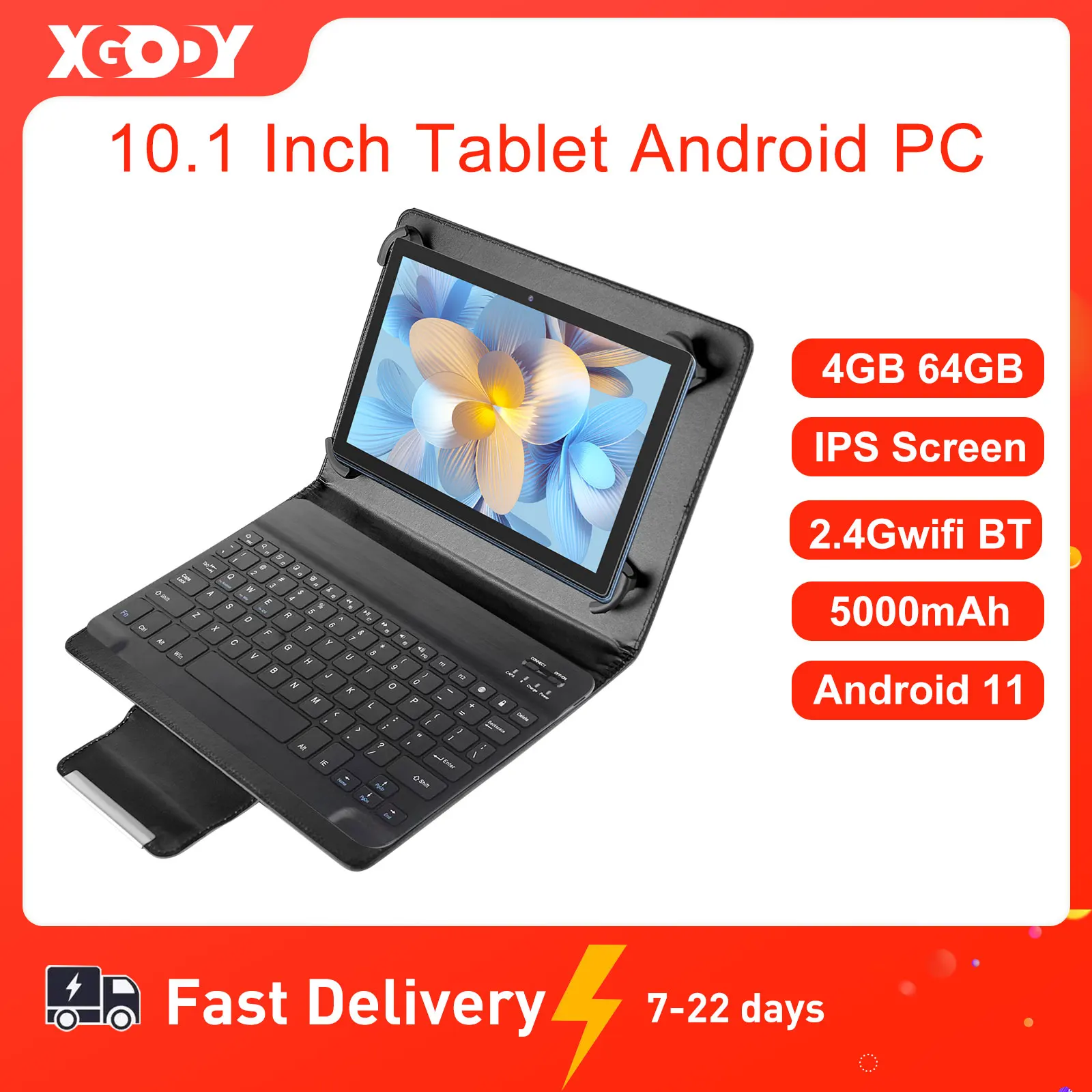 

XGODY 10 Inch Tablet Android 11 Study Tablets for Education 4GB 64GB WiFi PC Bluetooth Case Keyboard for Adults Children Kids