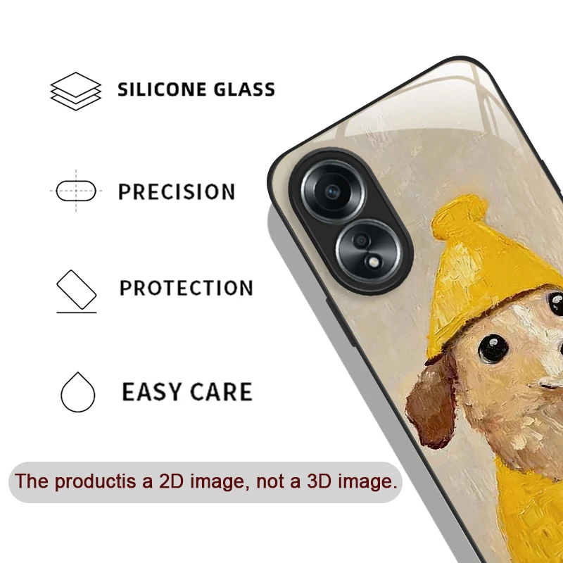 Oil Painting Yellow Dog Black Cat Tempered Glass Phone Case for OPPO Realme 14 13 12 11 10 Pro Plus GT Neo 3 2 X7 Pro Back Cover