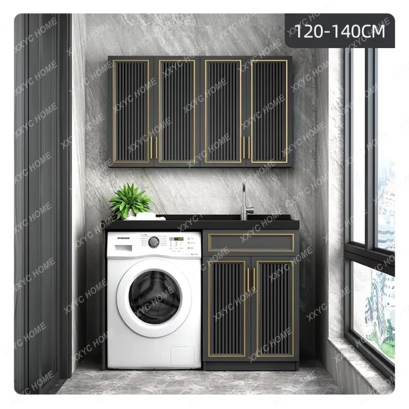 XXLight Luxury Balcony Laundry Cabinet New Space Aluminum Washing Machine Living Room Cabinets Washbasin Board Furniture