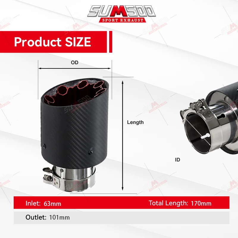 1 قطعة ماتي الكربون الخمار تلميح 101 مللي متر منفذ نظام العادم ل تعديل العالمي مستقيم العادم الخمارات فوهة تلميح #3