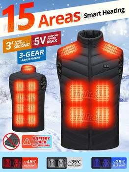 Smart Heating Vest, 15/9/2 Heating Zones,2-Switches,3 temperature options, for Winter Indo