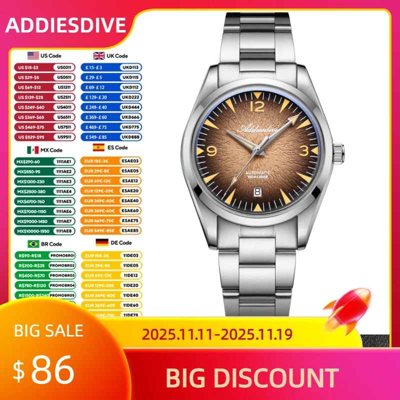 

ADDIESDIVE NEW BGW9 Luminous Watch For Men Stainless Steel Dress Automatic Mechanical Watches Waterproof reloj hombre Dive Watch
