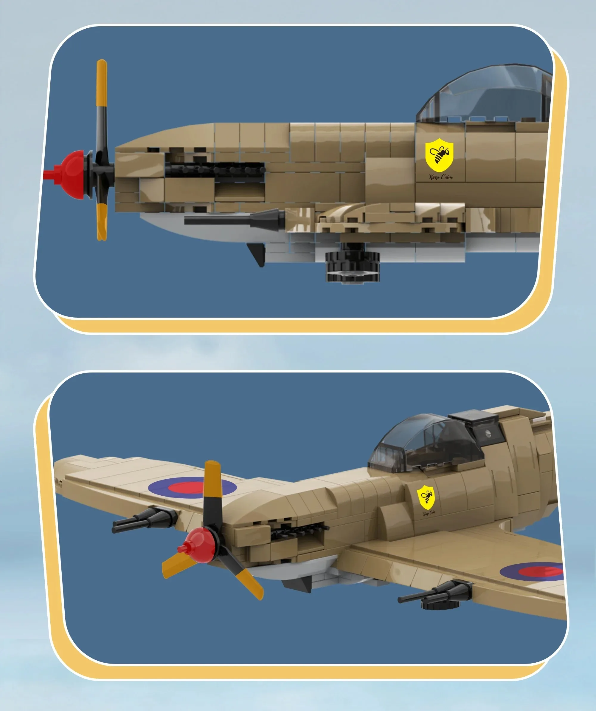 WWII Supermarine Spitfire Fighter 586PCS Building Blocks RAF Military Plane Model Adult Collectible Brick Toy For Military Fans view 6