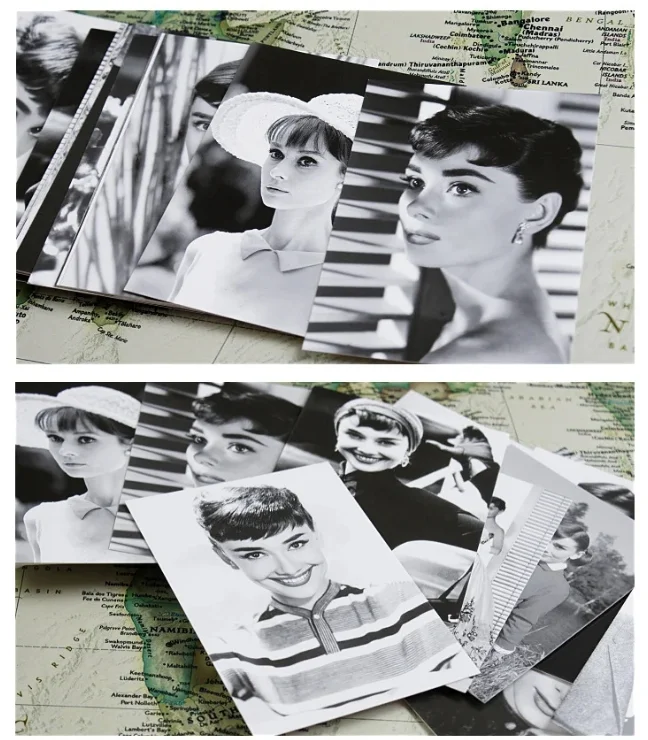 30 Sheets/Box Famous Star Audrey Hepburn Art Postcard INS Style Greeting Card Photography Photo Post Card DIY Journal Decoration