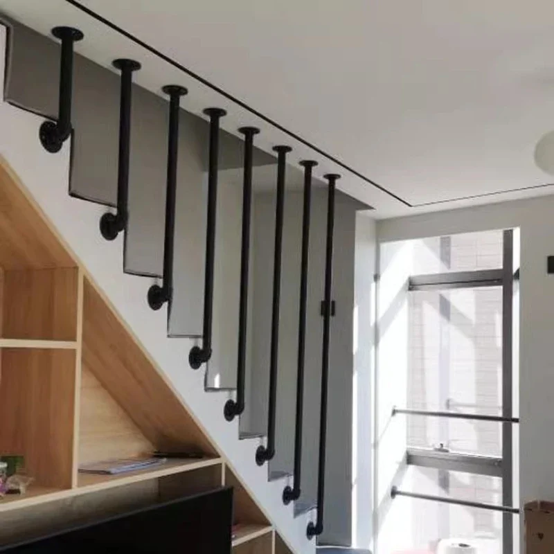 Simple and modern ironwork water pipe staircase handrails  outdoor and indoor attic villa guardrails