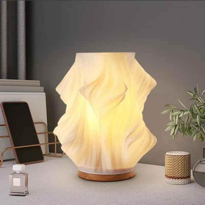 

Nordic 3d Printing Table Lamp Solid Wood Bedroom Bedside Decorative Lighting Romantic Atmosphere Creative Led Desk Lamp