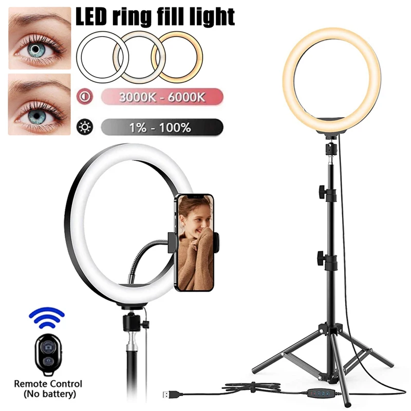 26/33cm LED Selfie Ring Light Dimmable Photography Fill Lighring with 50cm Tripod & Remote control For Youtube TikTok Video Live