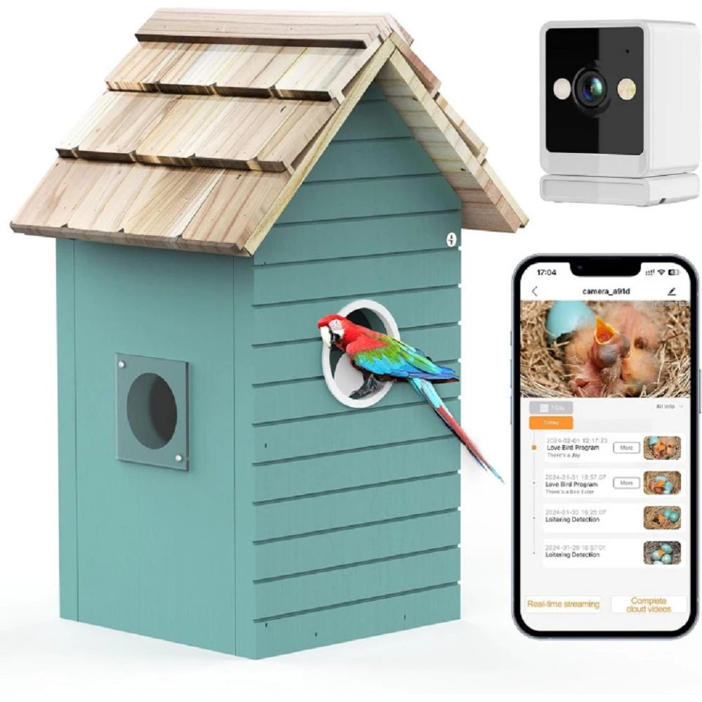 Vogelhuis voor buiten met HD-camera, nestkast voor in de tuin, geschikt voor buitengebruik, automatische vogelvideo-opname met bewegingsdetectie en APP