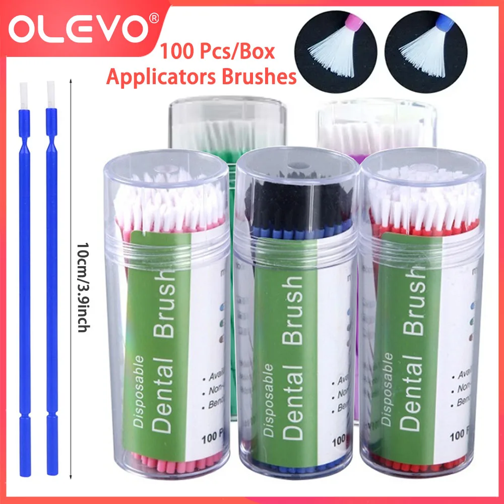 100 Pcs/Box Disposable Dental Applicators Brushes Bendable Long Shank Microbrush Teeth Whitening Dentist Extension Materials