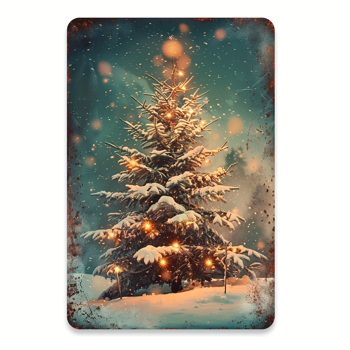 Vintage Christmas Tree Tin Sign, Festive Winter Wall Art Decor, Iron Foil Engraving for Gallery, Living Room, Bathroom, Coffee S