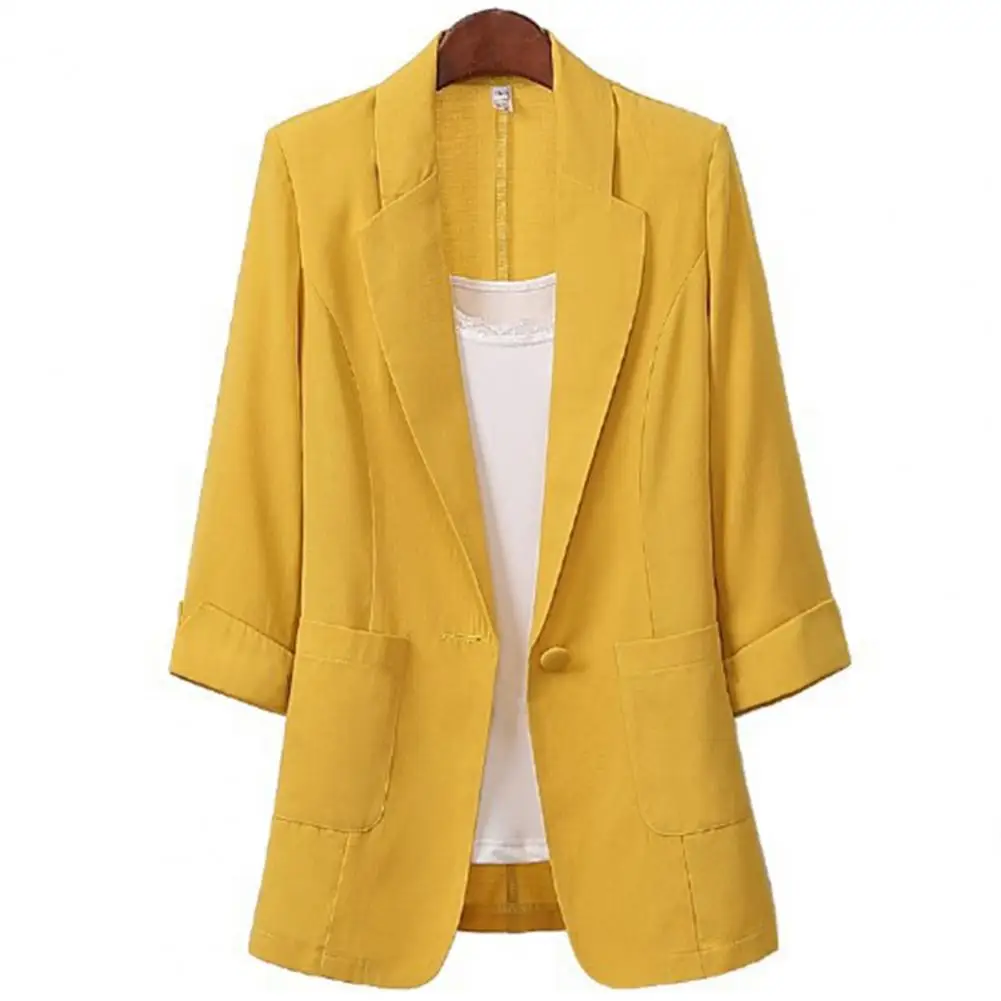 Suit Blazer Basic Cotton Linen Three Quarter Single Button Women's Jacket Summer 2023 Korean Fashion Casual Short Jackets Coat