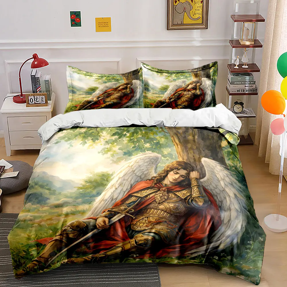 Angel Wings Warrior Illustration Print Bedding Set 1 Duvet Cover 2 Pillowcases for Adult and Children Luxury Gift Full Size