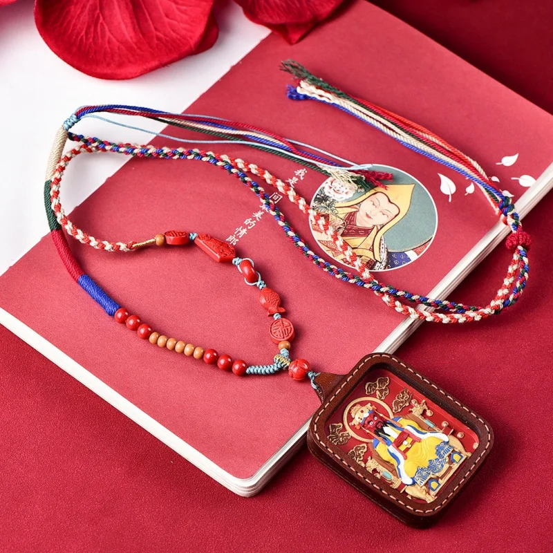 [ ] Boutique -Content Red Sand Thangka Hand-Painted Wuye Pendant Cowhide High-End Quality