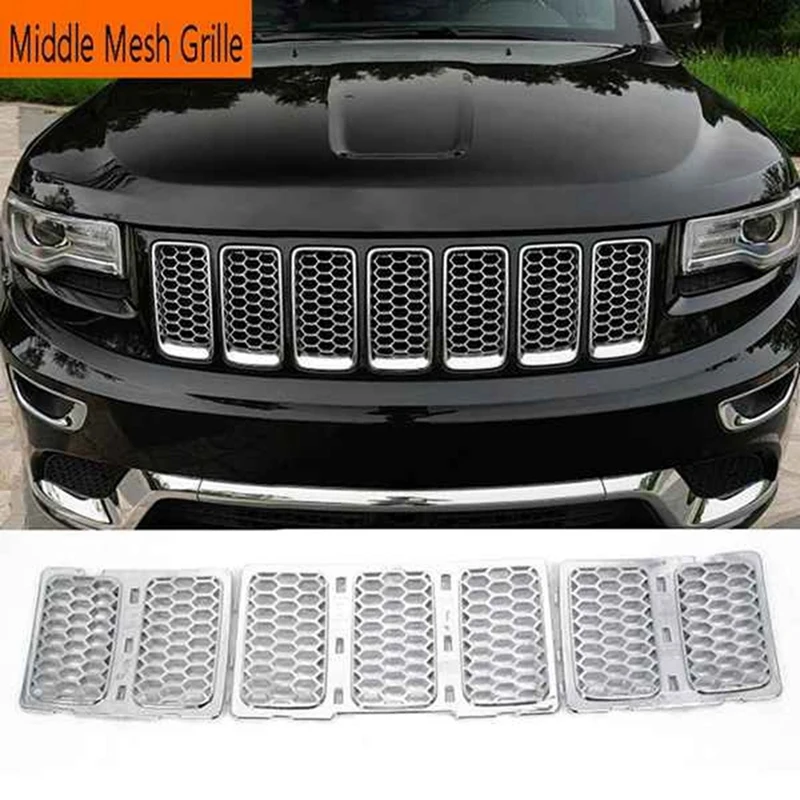 

Car Middle Mesh Grille Front Grille Inserts Trim Mesh Kit For Jeep Grand Cherokee 2014-2016 Silver 68143075AB Replacement Parts