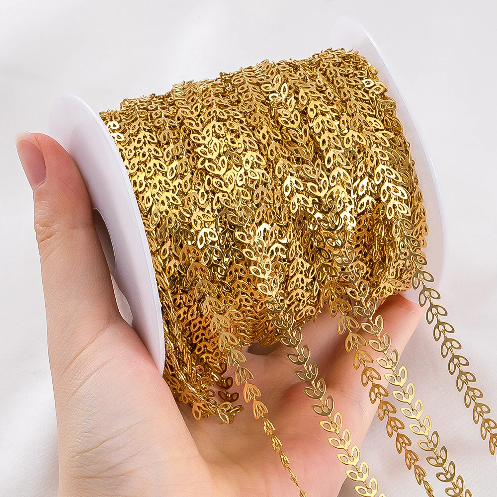 

0.5/1/2M Color-retaining Stainless Steel Leaf-shaped Chain for DIY Bracelet Jewelry Accessories Clothing Decoration Plain Chains