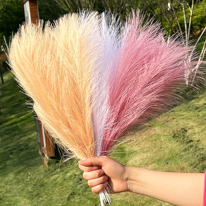 15pcs Artificial Pampas Grass Fluffy Reed Bouquet Wedding Party Home Bedroom Decor Simulation Dried Flower Reed DIY Fake Plants