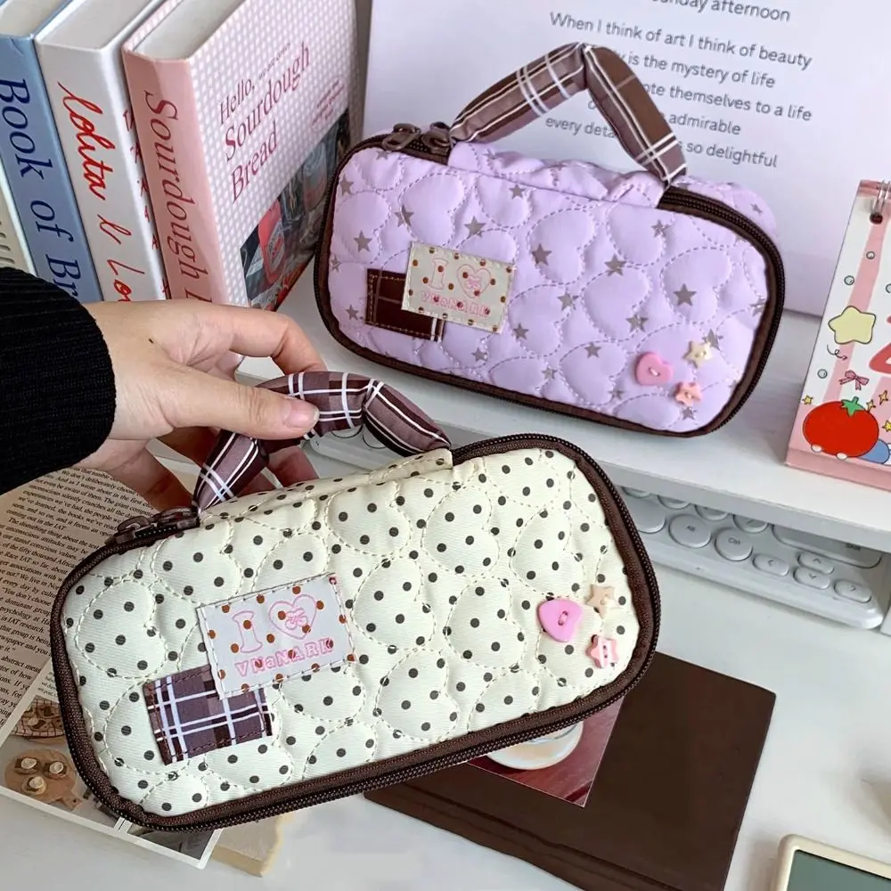 Neues Handtaschenformat-Federmäppchen mit Polka-Dot-Muster, tragbare Schreibwarentasche mit großer Kapazität, Geschenk.