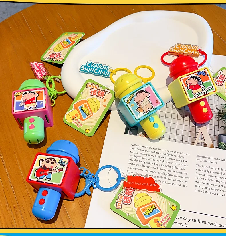 New Crayon Shin-chan Cartoon Mini Multi Functional Recording Microphone Keychain Backpack Pendant Bag Pendant Children Gift Toys