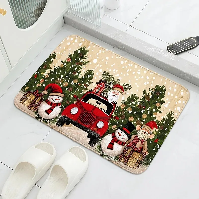 Merry Christmas Kitchen Mat Set-Holiday Dwarf and Snowflake Design Anti-fatigue Flannel Bathroom Non-slip Mat Holiday Decoration