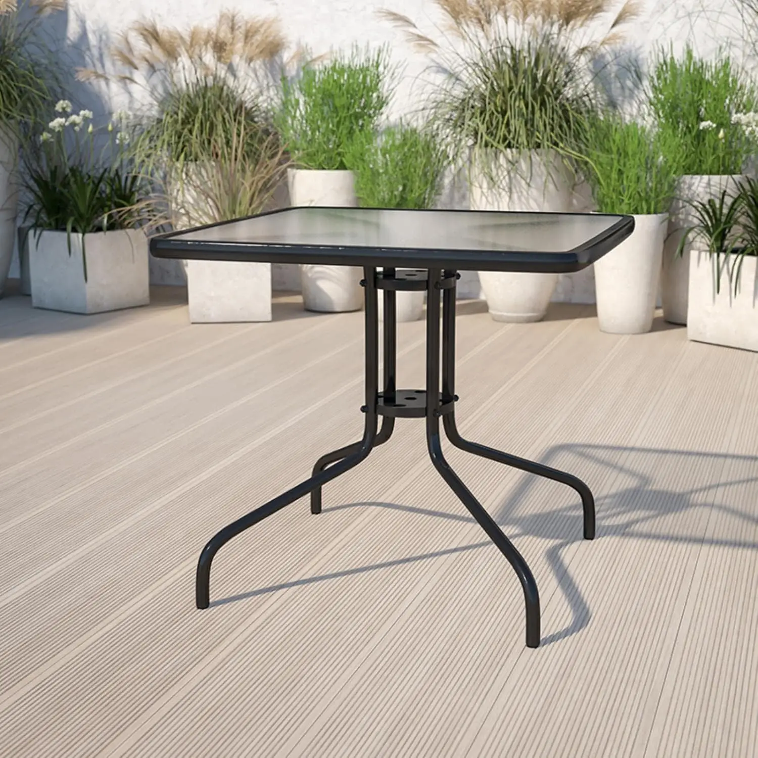 Barker 31.5'' Square Tempered Glass Metal Table