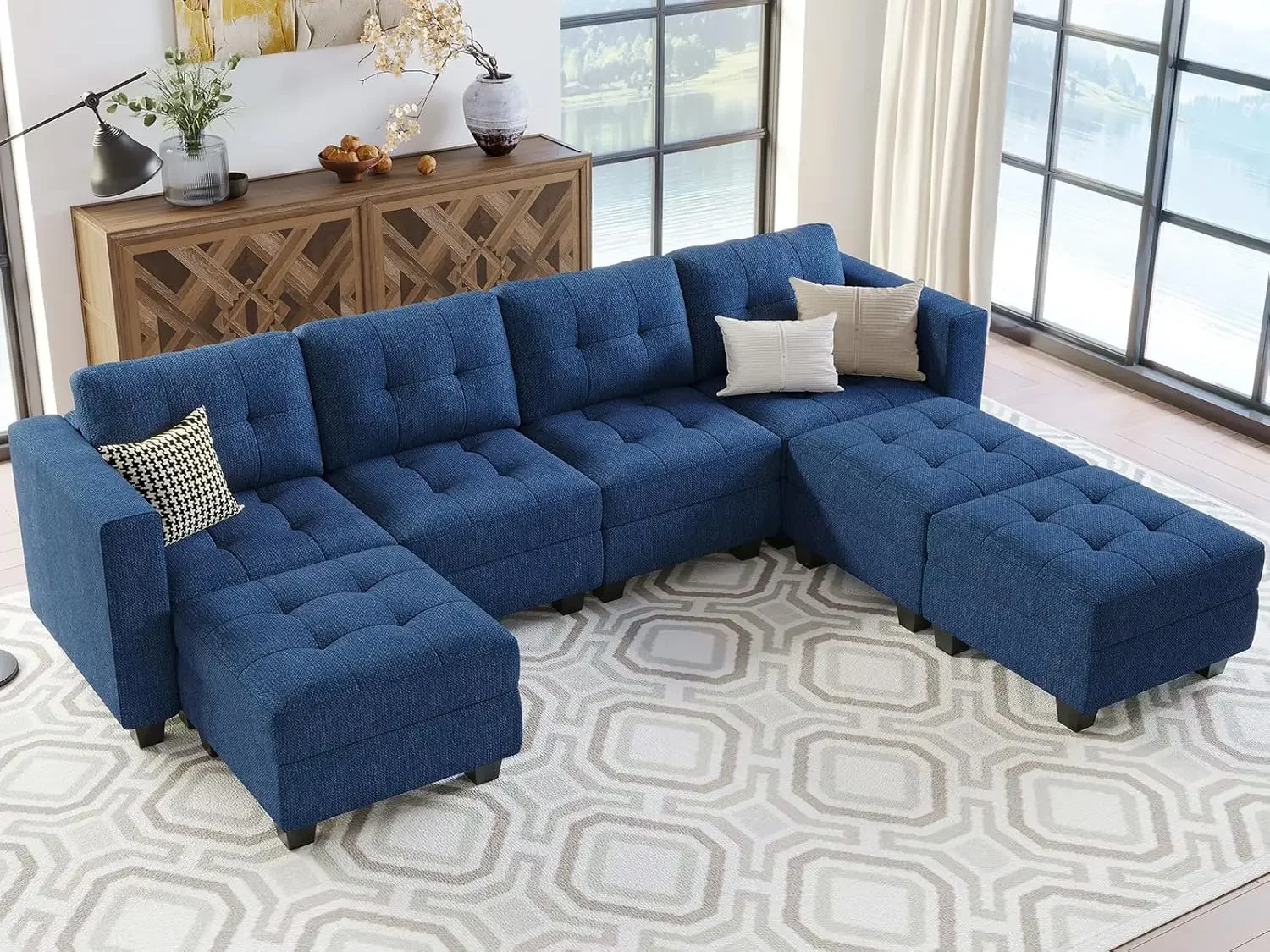 

Modular Sofa with Storage Ottoman Oversized U Shaped Sofa Set Modular Sofa with Reversible Chaises Modern Fabric