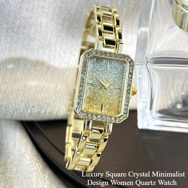 

Нежные роскошные минималистичные женские кварцевые часы с квадратным кристаллом из нержавеющей стали в корейском стиле, часы со скелетом Полезный