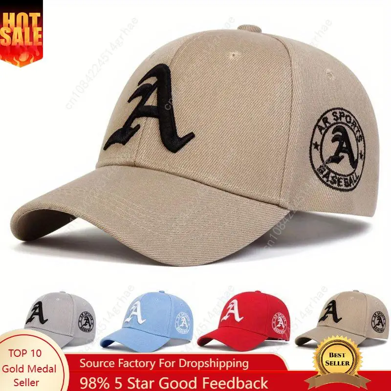 

Unisex Gothic Letter A Embroidered Baseball Cap Outdoor Sport Adjustable Sunscreen Leisure Hat Spring Autumn Travel Tourism Beac
