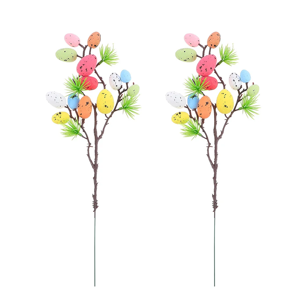 

2Pcs Easter Speckled Egg Stems Realistic Holiday Ornament for House Party Kindergarten Festive Atmosphere Flower Arrangement