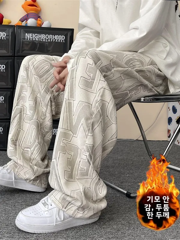 Thiened Fce Autunno Inverno Pantaloni casual da uomo Pantaloni lunghi larghi in velluto a coste a gamba larga Vintage Taglio dritto Marchio Faion