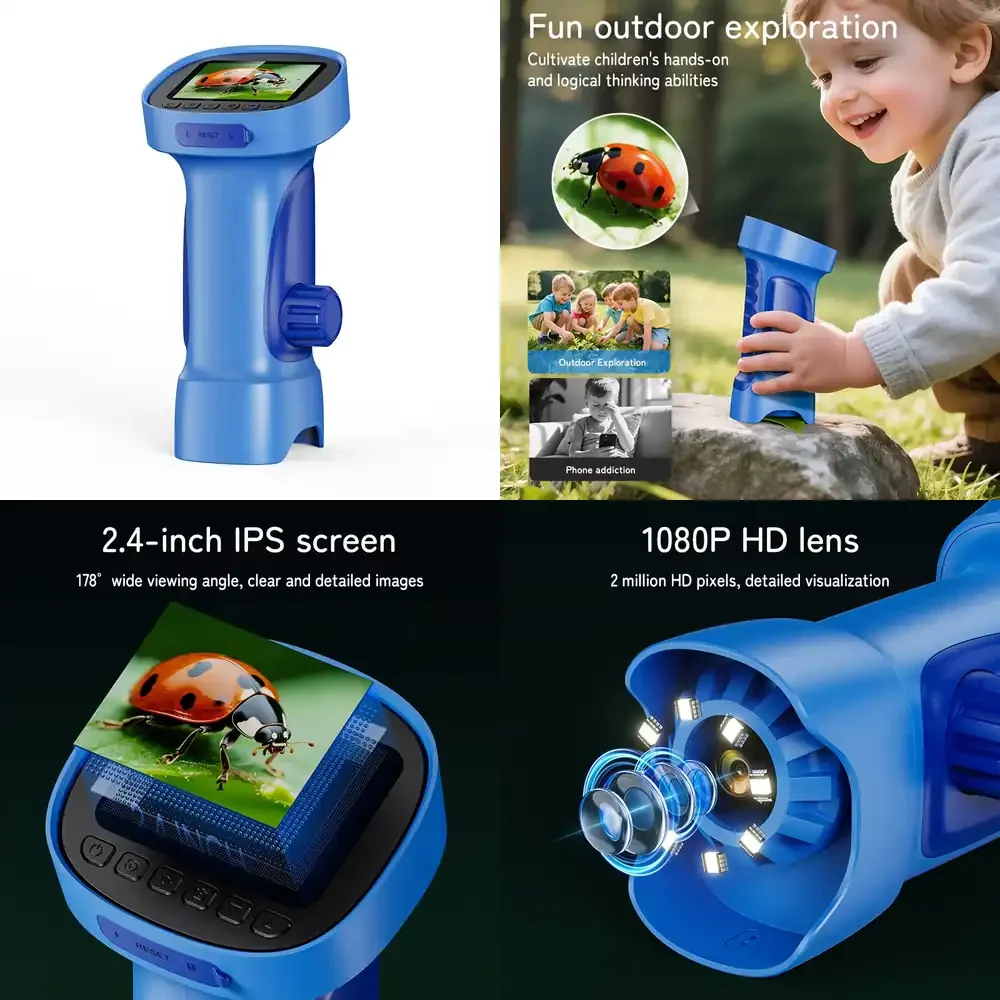 

Hot Sale Inskam 395 Pocket 1000x Magnification LED Digital Electron Microscope Educational Toy with 2 Inch Screen for Hands