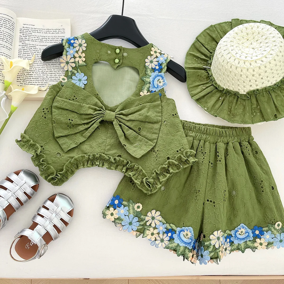 Vacation Romance Set Lace Trim Camisole & Ruffle Shorts 2-Piece Summer Outfit for Girls