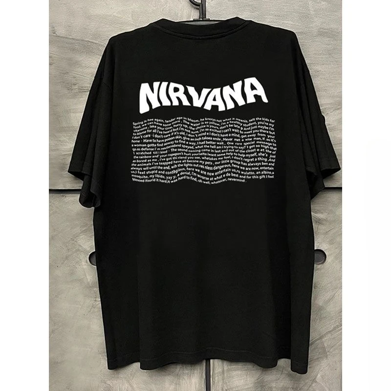 تي شيرت نيرفانا روك باند أمريكان ريترو هاي ستريت من القطن الخالص مطبوع بأكمام قصيرة للرجال والنساء، عصري كورت كوبين
