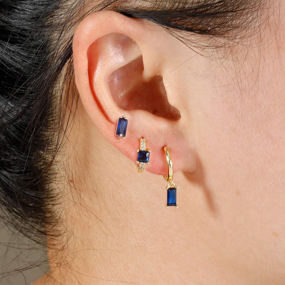 3PCS Fashion Stainless Steel Geometric Square Hoop Earring Set For Women Sparkling Colorful Zircon Earring Piercing Jewelry Gift