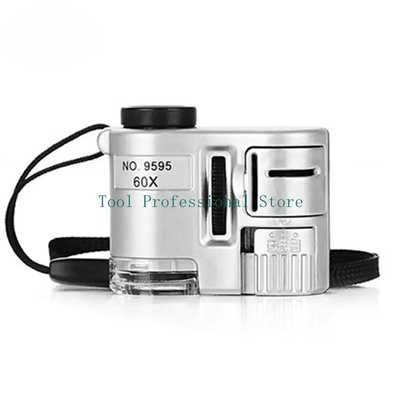 57QF 60X Magnifying Loupe with LED Money Detector Light Pocket Magnifier for Jeweler Detailed Examination