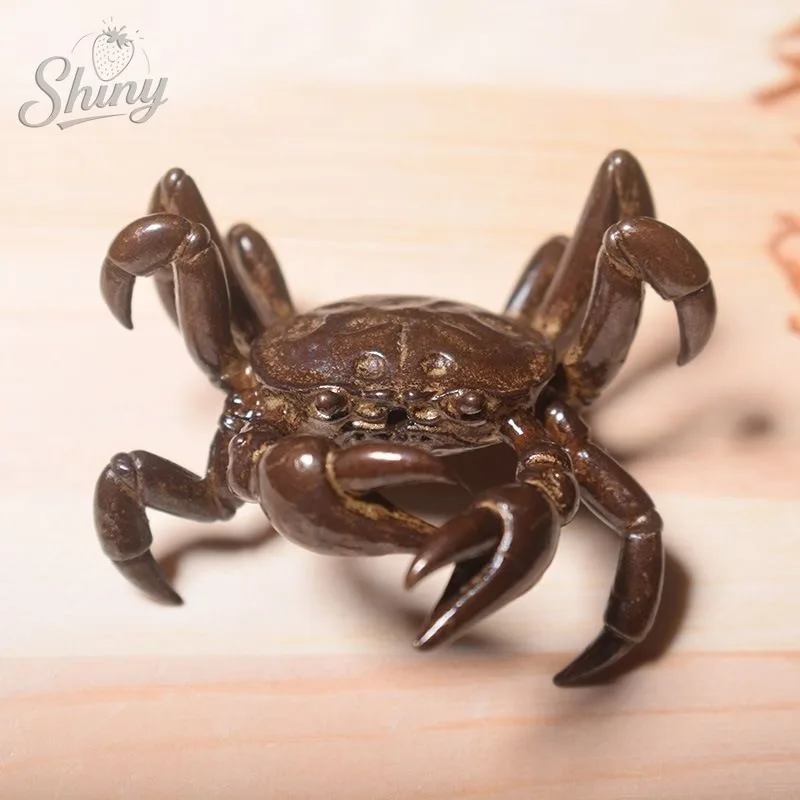 Chinese Tea Pet Pure Copper Handwork Antique Crab Ornament Statue Desktop Decoration