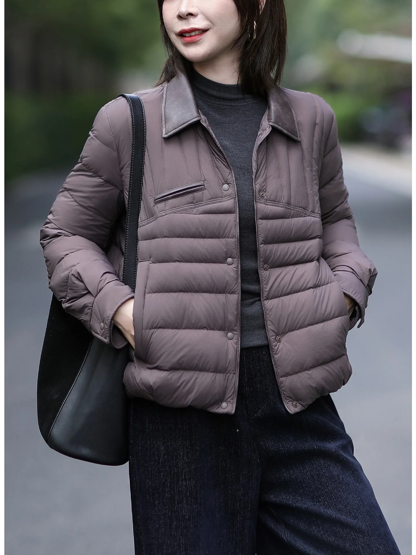 

Tree Also Sli Retro Faionable Leather Quilted Jaet ort Outerwear Women Autumn Winter Collar Warm Coat Ladies